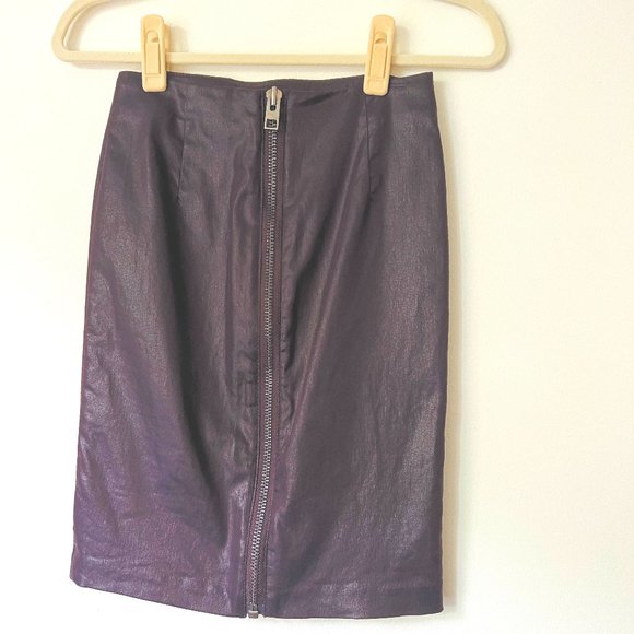 ALL SAINTS Pencil Skirt, Purple Coated Demin Skirt sz 2 - Picture 1 of 6